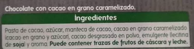 Liste des ingrédients du produit Chocolate 72% Cacao con Pepitas Hiper Dino 115 g