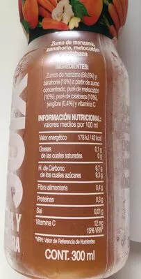 List of product ingredients Juix. Fruta y verdura. Calabaza, melocotón... Juix 300ml