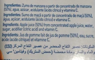 Lista de ingredientes del producto Nectar de manzana Zumosol 