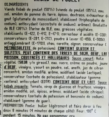 List of product ingredients Kebab de Poulet Nobles 0,410 kg