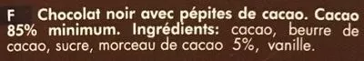 Liste des ingrédients du produit Chocolate negro 85% con pepitas de cacao Blanxart 