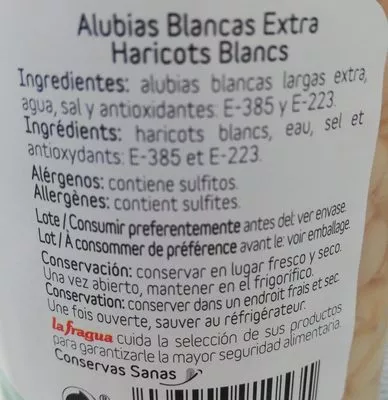 Liste des ingrédients du produit Haricots blancs La Fragua 