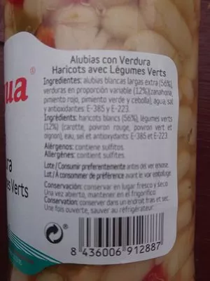 List of product ingredients ALUBIAS CON VERDURA La Fragua 