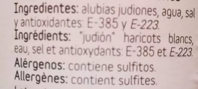 List of product ingredients haricots blancs La Fragua 
