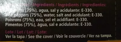 Liste des ingrédients du produit Pimientos rojos Diamir 80g x 3