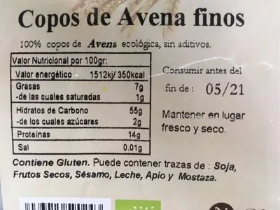 Lista de ingredientes del producto Copos de avena finos Bionsan 500 g