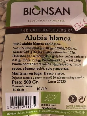 Lista de ingredientes del producto Alubia Blanca  