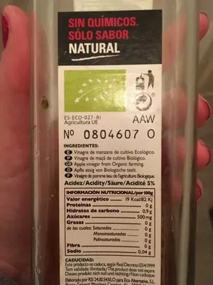 Lista de ingredientes del producto Vinagre de manzana bio orgánic de agricultura ecológica Valmasera 