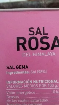 Lista de ingredientes del producto Sal rosa del himalaya Molí Coloma 
