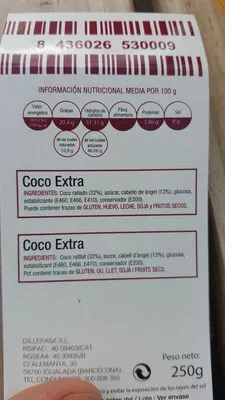 Lista de ingredientes del producto Coco extra Musfi's 250g