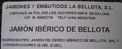Lista de ingredientes del producto Jamón Ibérico 100 g de Bellota Bellota 100 g