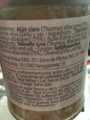 Liste des ingrédients du produit Thon blanc  