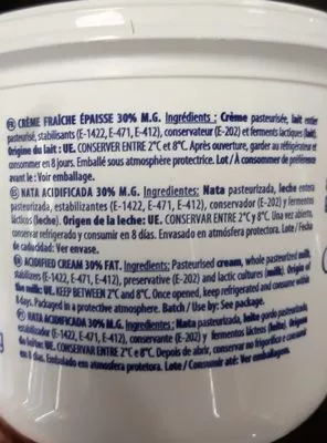 Lista de ingredientes del producto Crème fraîche  