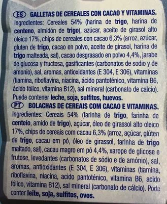 List of product ingredients Dinosaurios a cucharadas cacao Artiach 