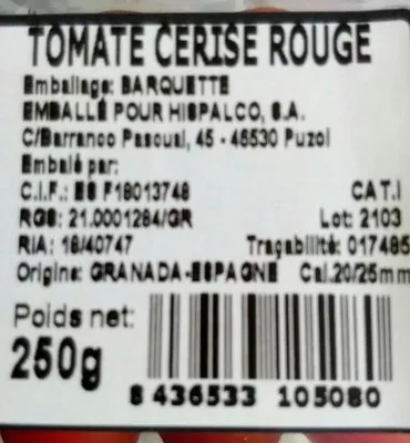 Liste des ingrédients du produit Tomate cerise rouge Monna Lisa 250 g