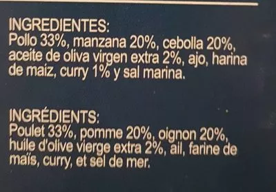 List of product ingredients Poulet au curry Sanae System 