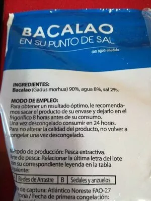 Lista de ingredientes del producto Bacalao en su punto de sal  