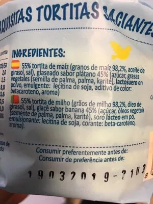 Liste des ingrédients du produit Tortitas saciantes de maiz sabor plátano Berde 