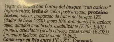 List of product ingredients Yogur de cabra cremoso con frutas del bosque Prolasa 250 g (2x125g)