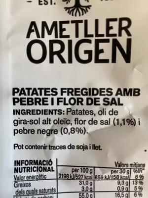 Lista de ingredientes del producto Patates fregides Ametller Origen 
