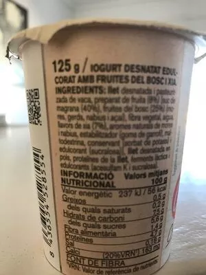 Lista de ingredientes del producto Yogur desnatado Ametller Origen 