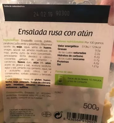 Lista de ingredientes del producto Ensada rusa con atún Casa Mas 