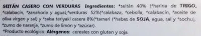 Liste des ingrédients du produit Seitán casero con verduras Carrefour 250 g