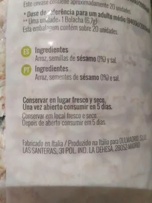 List of product ingredients Tortitas de arroz con sésamo casado 