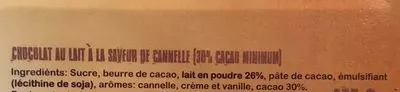 List of product ingredients Chocolat au lait à la cannelle  