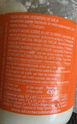 Liste des ingrédients du produit Yogur desnatado de oveja Cantero de Letur 420 g
