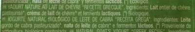 List of product ingredients Yogur Griego Ecológico de Cabra Cantero de Letur 