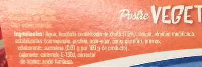 Liste des ingrédients du produit Postre vegetal con horchata de cufa Finca Cantarranas 400 g (4 x 100 g)