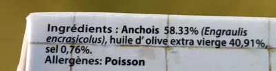 Lista de ingredientes del producto Filetes de anchoa del Cantábrico bajas en sal en aceite de oliva virgen extra Don Bocarte 