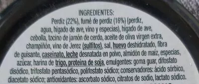 Lista de ingredientes del producto Paté de perdiz Finca la Caminera 
