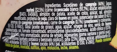 Lista de ingredientes del producto Ensalada de cangrejo Ensalandia 250 g