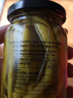 Lista de ingredientes del producto Guindillas piparras Extra Selección frasco 60 g Ubidea 