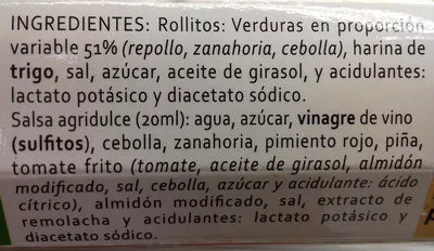 Lista de ingredientes del producto Rollitos de primavera Ta-Tung 280 g