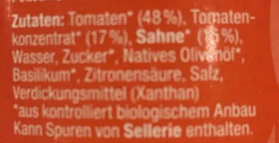 Lista de ingredientes del producto Tomaten Creme Suppe Cantina Verde 500ml