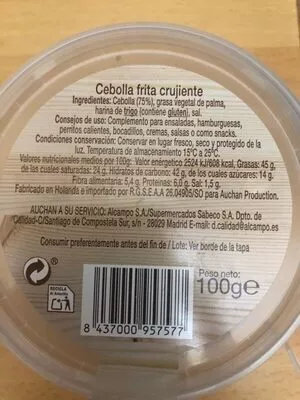 Lista de ingredientes del producto Cebolla frita Auchan 100 g