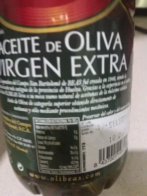 Liste des ingrédients du produit Aceite de oliva virgen extra Olibeas Olibeas 1 l