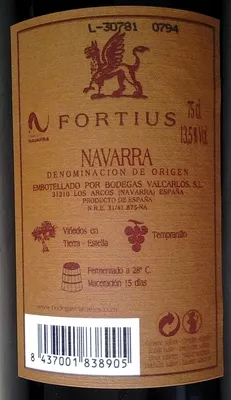 List of product ingredients Roble 2017 Fortius 75 cl