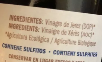 Lista de ingredientes del producto Vinagre Jerez Eco Dórica  
