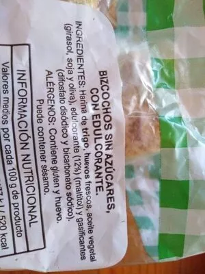 Lista de ingredientes del producto Bizcocho sin azúcares sin leche laly 