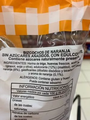 Lista de ingredientes del producto Bizcochos de Naranja Laly 