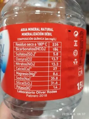 Lista de ingredientes del producto Agua mineral natural Aguadoy 