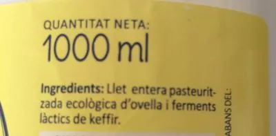 Liste des ingrédients du produit Kefir ecologic d'ovella Làctis Peralada 