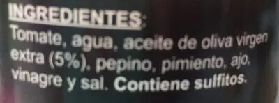 Lista de ingredientes del producto Gazpacho Fresco Garcia Millan 