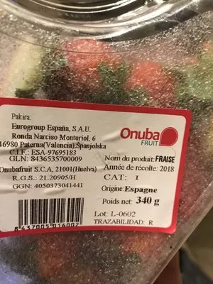 Liste des ingrédients du produit Fraises Passion Onuba Fruit, Lujovi 340 g