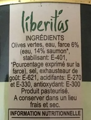 Liste des ingrédients du produit Olives farcies au saumon  