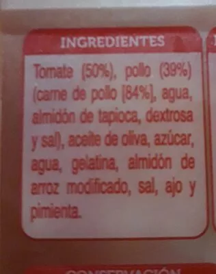 Lista de ingredientes del producto Pollo con tomate Mercadona 